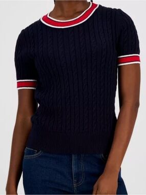 Tommy Hilfiger | Navy Cable-Knit Short Sleeve Sweater